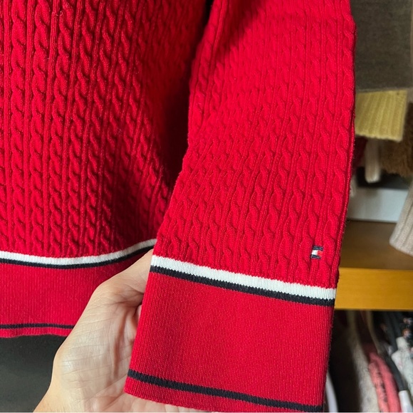 ⭐️BOGO FREE⭐️ TOMMY HILFIGER Cropped Cable Red-white-blue Sweater S - Picture 4 of 10